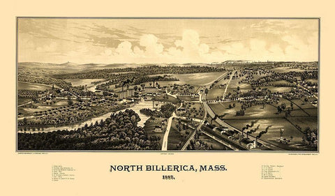 North Billerica Massachusetts - Burleigh 1887  White Modern Wood Framed Art Print with Double Matting by Burleigh