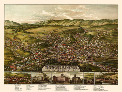 North Adams Massachusetts - Rowley 1881  Black Ornate Wood Framed Art Print with Double Matting by Rowley