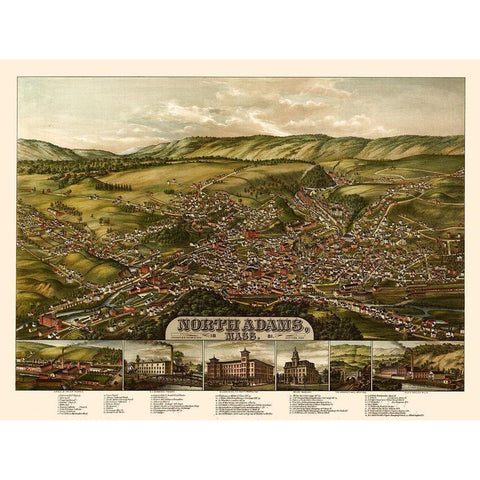 North Adams Massachusetts - Rowley 1881  Black Modern Wood Framed Art Print by Rowley