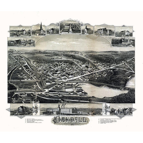 Oakdale Massachusetts - Bailey 1891  Gold Ornate Wood Framed Art Print with Double Matting by Bailey