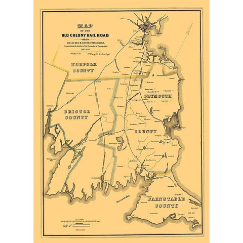 Old Colony Railroad - Bufford 1850 Black Modern Wood Framed Art Print with Double Matting by Bufford