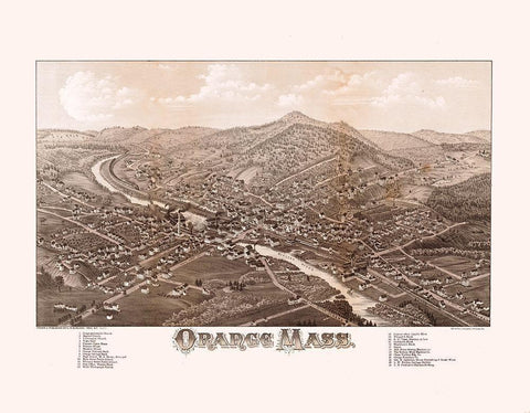 Orange Massachusetts - Burleigh 1883  Black Ornate Wood Framed Art Print with Double Matting by Burleigh