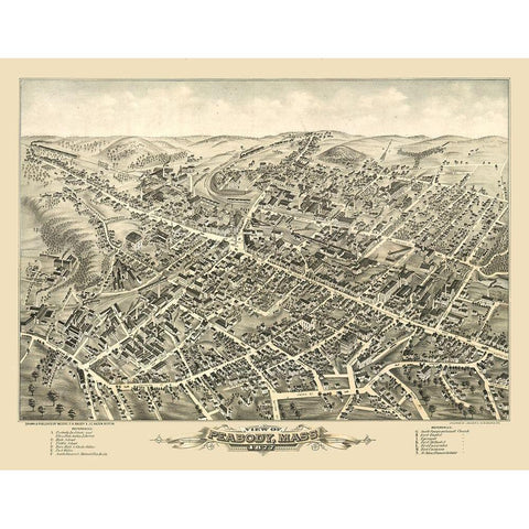 Peabody Massachusetts - Hazen 1877  Gold Ornate Wood Framed Art Print with Double Matting by Hazen