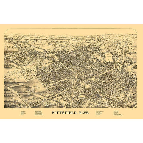 Pittsfield Massachusetts - Van De Car 1889  White Modern Wood Framed Art Print by Van De Car