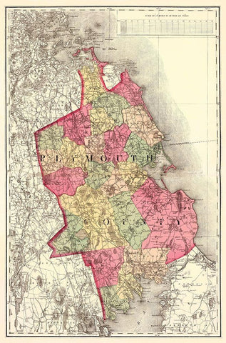 Plymouth Massachusetts - Walling 1871 White Modern Wood Framed Art Print with Double Matting by Walling