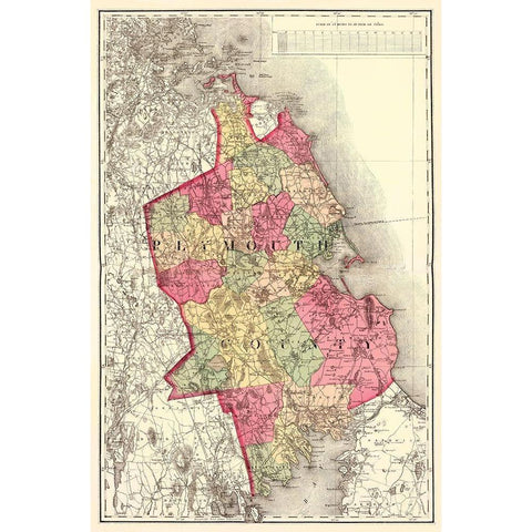 Plymouth Massachusetts - Walling 1871 Black Modern Wood Framed Art Print by Walling