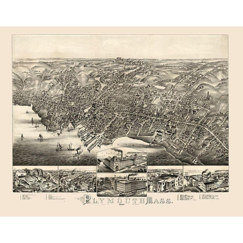 Plymouth Massachusetts -1882 Black Modern Wood Framed Art Print with Double Matting by Unknown