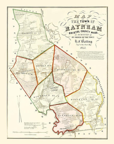 Raynham Massachusetts - Walling 1855 White Modern Wood Framed Art Print with Double Matting by Walling