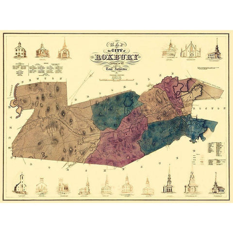 Roxbury Massachusetts - Boynton 1849 Black Modern Wood Framed Art Print by Boynton