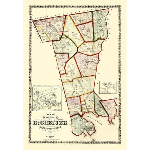 Rochester Massachusetts - Walling 1856 Gold Ornate Wood Framed Art Print with Double Matting by Walling