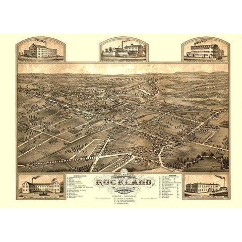 Rockland Massachusetts - Stoner 1881  Black Modern Wood Framed Art Print with Double Matting by Stoner