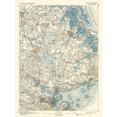 Salem Massachusetts Quad - USGS 1893 Black Modern Wood Framed Art Print with Double Matting by USGS