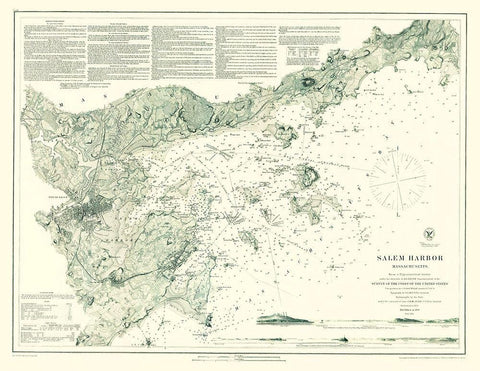 Salem Harbor - Mahen 1869 Black Ornate Wood Framed Art Print with Double Matting by Mahen