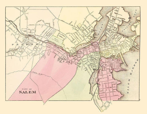 Salem Massachusetts - Walling 1871 White Modern Wood Framed Art Print with Double Matting by Walling