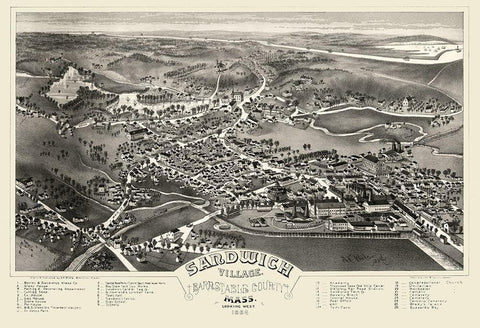 Sandwich Massachusetts - Poole 1884  Black Ornate Wood Framed Art Print with Double Matting by Poole