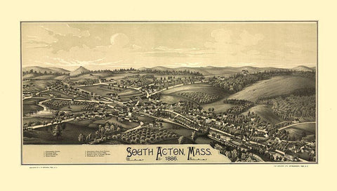 South Acton Massachusetts - Burleigh 1886  Black Ornate Wood Framed Art Print with Double Matting by Burleigh