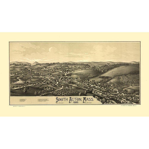 South Acton Massachusetts - Burleigh 1886  Black Modern Wood Framed Art Print with Double Matting by Burleigh