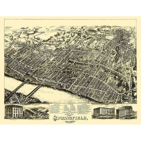 Springfield Massachusetts - Bailey 1875 White Modern Wood Framed Art Print by Bailey