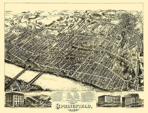 Springfield Massachusetts - Bailey 1875 Black Ornate Wood Framed Art Print with Double Matting by Bailey
