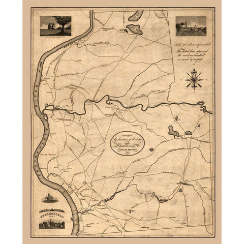 Springfield Massachusetts - Bowles 1827 Gold Ornate Wood Framed Art Print with Double Matting by Bowles