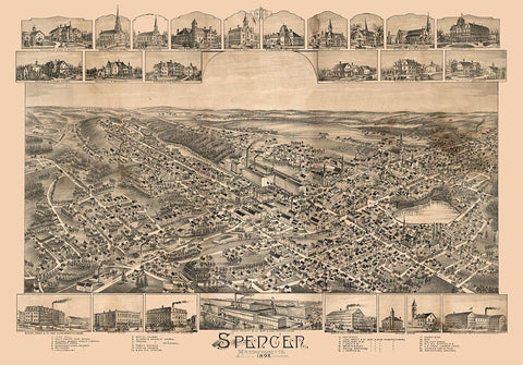 Spencer Massachusetts -1892 White Modern Wood Framed Art Print with Double Matting by Unknown