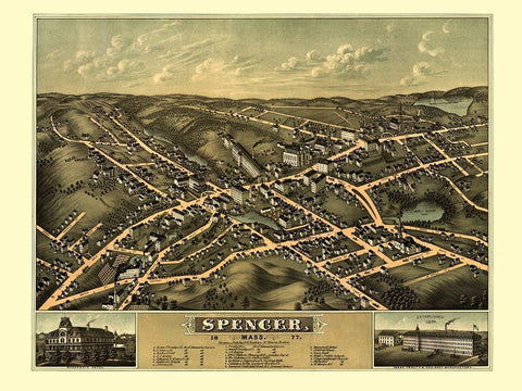 Spencer Massachusetts - Bailey 1877  White Modern Wood Framed Art Print with Double Matting by Bailey