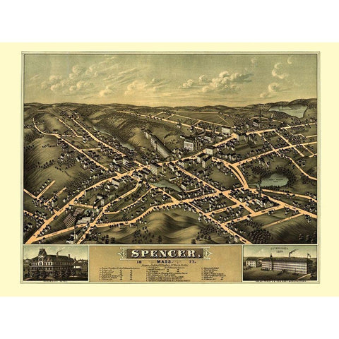 Spencer Massachusetts - Bailey 1877  Black Modern Wood Framed Art Print by Bailey