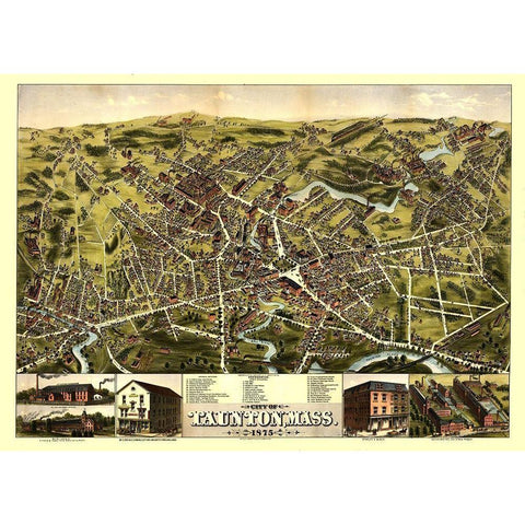 Taunton Massachusetts - Bailey 1875  Black Modern Wood Framed Art Print by Bailey