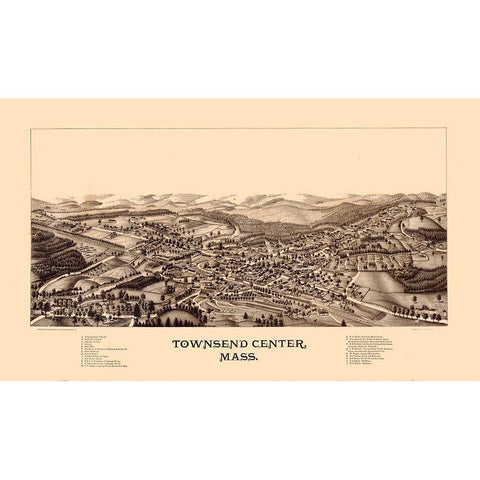 Townsend Massachusetts - Burleigh 1889  Gold Ornate Wood Framed Art Print with Double Matting by Burleigh