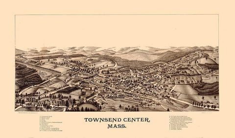 Townsend Massachusetts - Burleigh 1889  Black Ornate Wood Framed Art Print with Double Matting by Burleigh