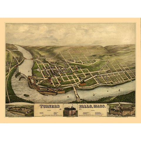 Turners Falls Massachusetts - Vogt 1877  Gold Ornate Wood Framed Art Print with Double Matting by Vogt