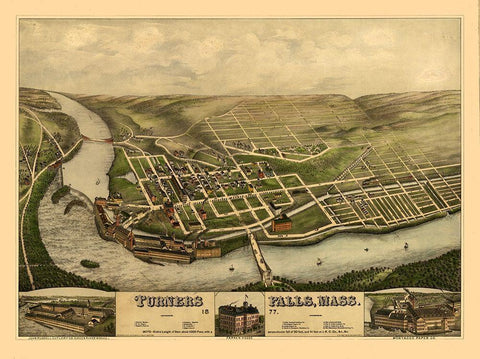 Turners Falls Massachusetts - Vogt 1877  Black Ornate Wood Framed Art Print with Double Matting by Vogt
