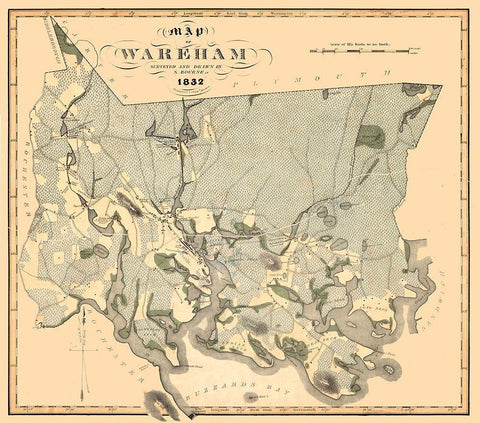 Wareham Massachusetts - Bourne 1832 Black Ornate Wood Framed Art Print with Double Matting by Bourne