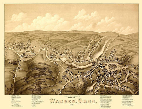 Warren Massachusetts - Bailey 1879  White Modern Wood Framed Art Print with Double Matting by Bailey