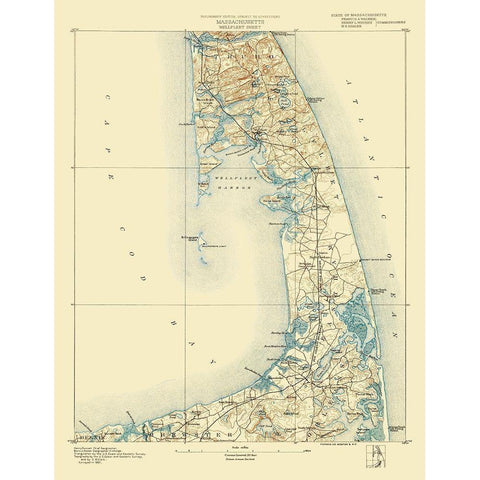 Wellfleet Massachusetts Sheet - USGS 1887 Gold Ornate Wood Framed Art Print with Double Matting by USGS