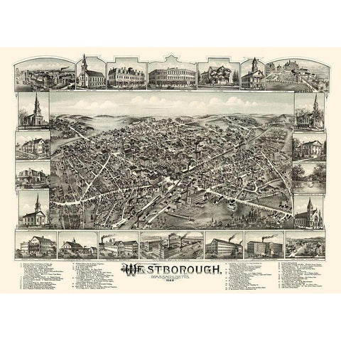 Westborough Massachusetts - Bailey 1888 White Modern Wood Framed Art Print by Bailey