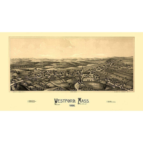 Westford Massachusetts - Burleigh 1886 White Modern Wood Framed Art Print by Burleigh