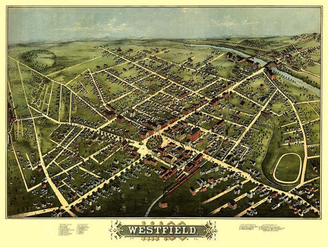Westfield Massachusetts - Bailey 1875 Black Ornate Wood Framed Art Print with Double Matting by Bailey