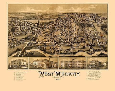 West Medway Massachusetts -1887 Black Ornate Wood Framed Art Print with Double Matting by Unknown