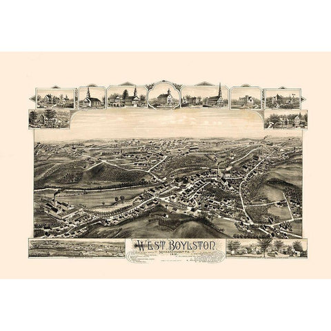 West Boylston Massachusetts -1891 White Modern Wood Framed Art Print by Unknown