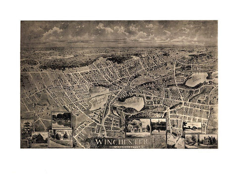 Winchester Massachusetts - Robbins 1898 Black Ornate Wood Framed Art Print with Double Matting by Robbins