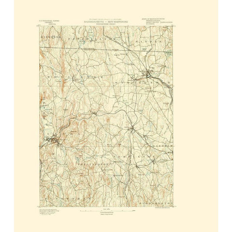 Winchendon Massachusetts Sheet - USGS 1890 Gold Ornate Wood Framed Art Print with Double Matting by USGS