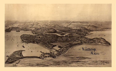 Winthrop Massachusetts - Poole 1894 Black Ornate Wood Framed Art Print with Double Matting by Poole