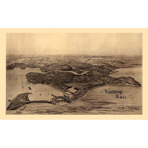 Winthrop Massachusetts - Poole 1894 Black Modern Wood Framed Art Print by Poole