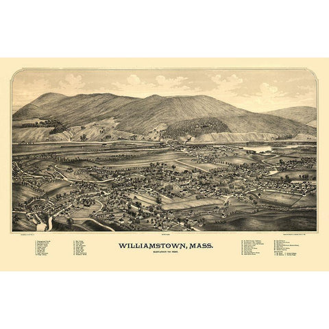 Williamstown Massachusetts - Burleigh 1889 Gold Ornate Wood Framed Art Print with Double Matting by Burleigh