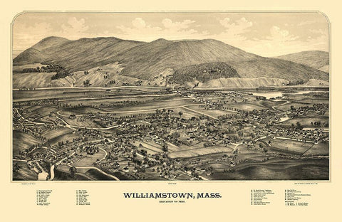 Williamstown Massachusetts - Burleigh 1889 Black Ornate Wood Framed Art Print with Double Matting by Burleigh