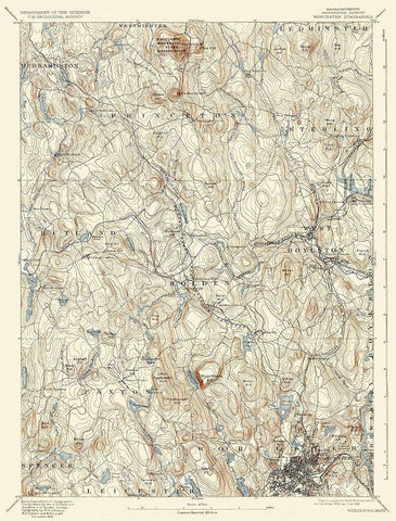 Worcester Massachusetts Quad - USGS 1892 White Modern Wood Framed Art Print with Double Matting by USGS