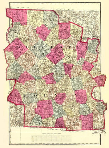 Worcester Massachusetts - Walling 1871 White Modern Wood Framed Art Print with Double Matting by Walling