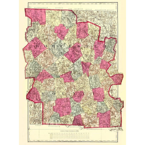 Worcester Massachusetts - Walling 1871 Black Modern Wood Framed Art Print with Double Matting by Walling