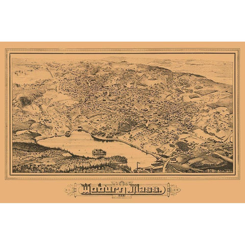 Woburn Massachusetts - 1883 Black Modern Wood Framed Art Print with Double Matting by Unknown